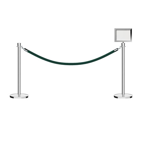 MONTOUR LINE Stanchion Post & Rope Kit Pol.Steel, 2CrownTop 1Green Rope 8.5x11H Sign C-Kit-1-PS-CN-1-Tapped-1-8511-H-1-PVR-GN-PS